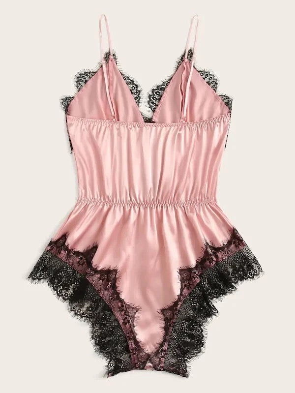 Floral Lace Bralette with Satin Teddy Romper