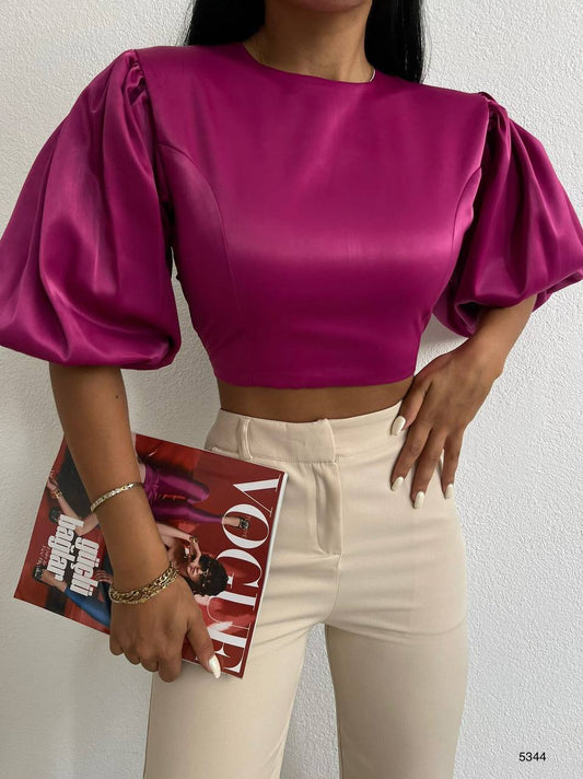 Lux Satin Puff Sleeve Blouse