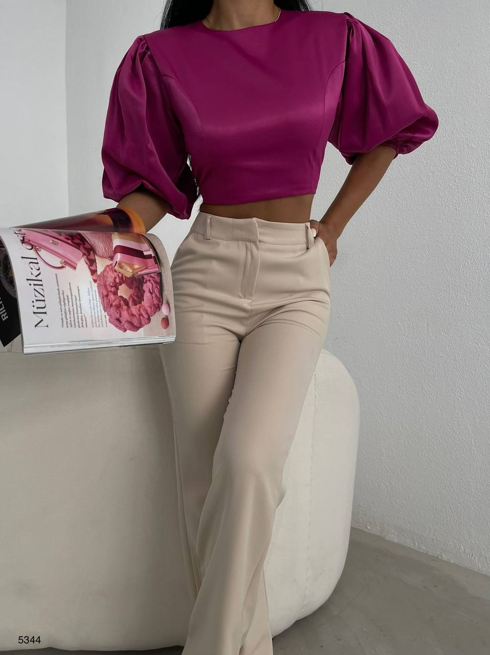Lux Satin Puff Sleeve Blouse