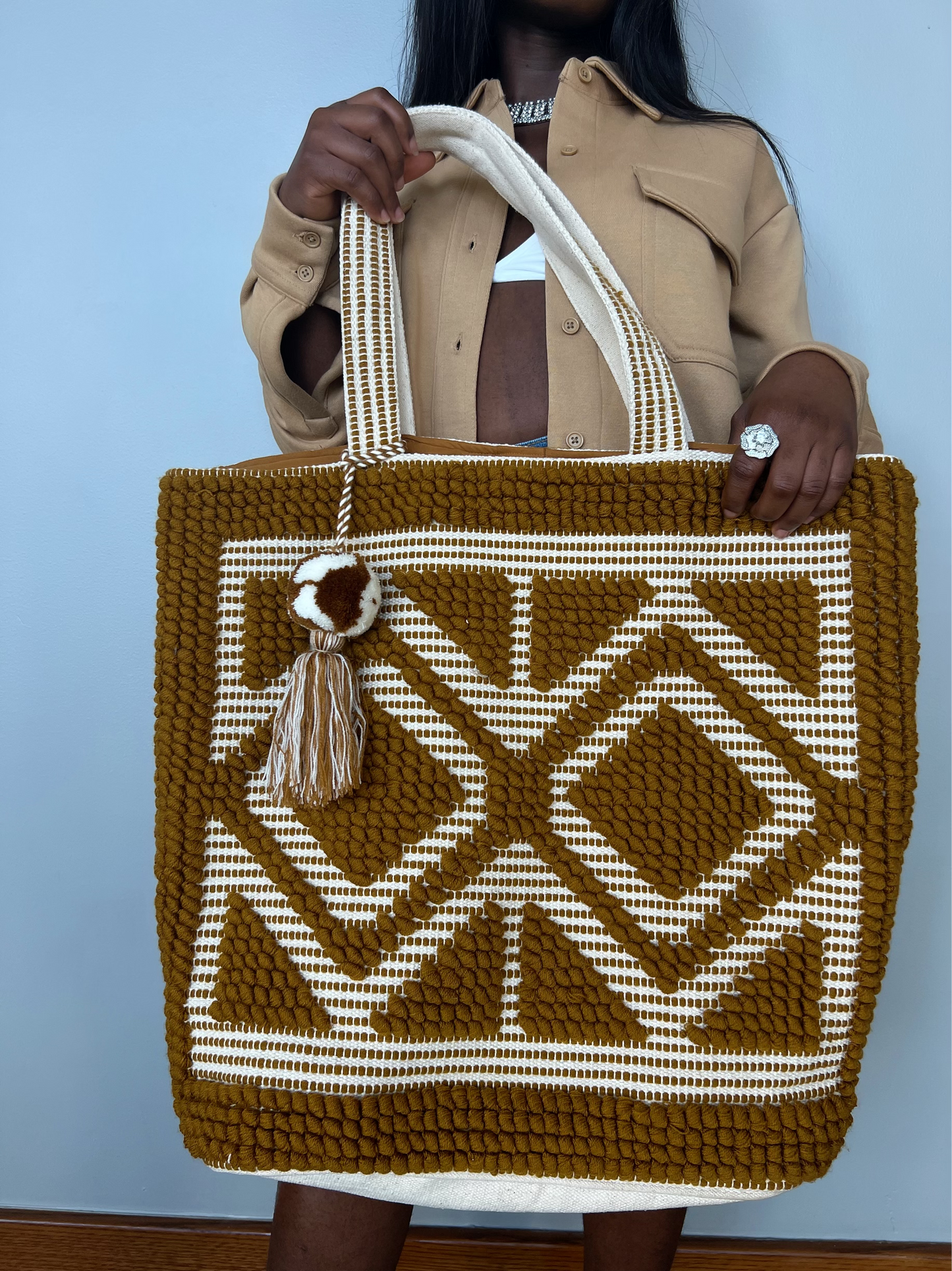 Boho Island Camel Thread Tote Bag